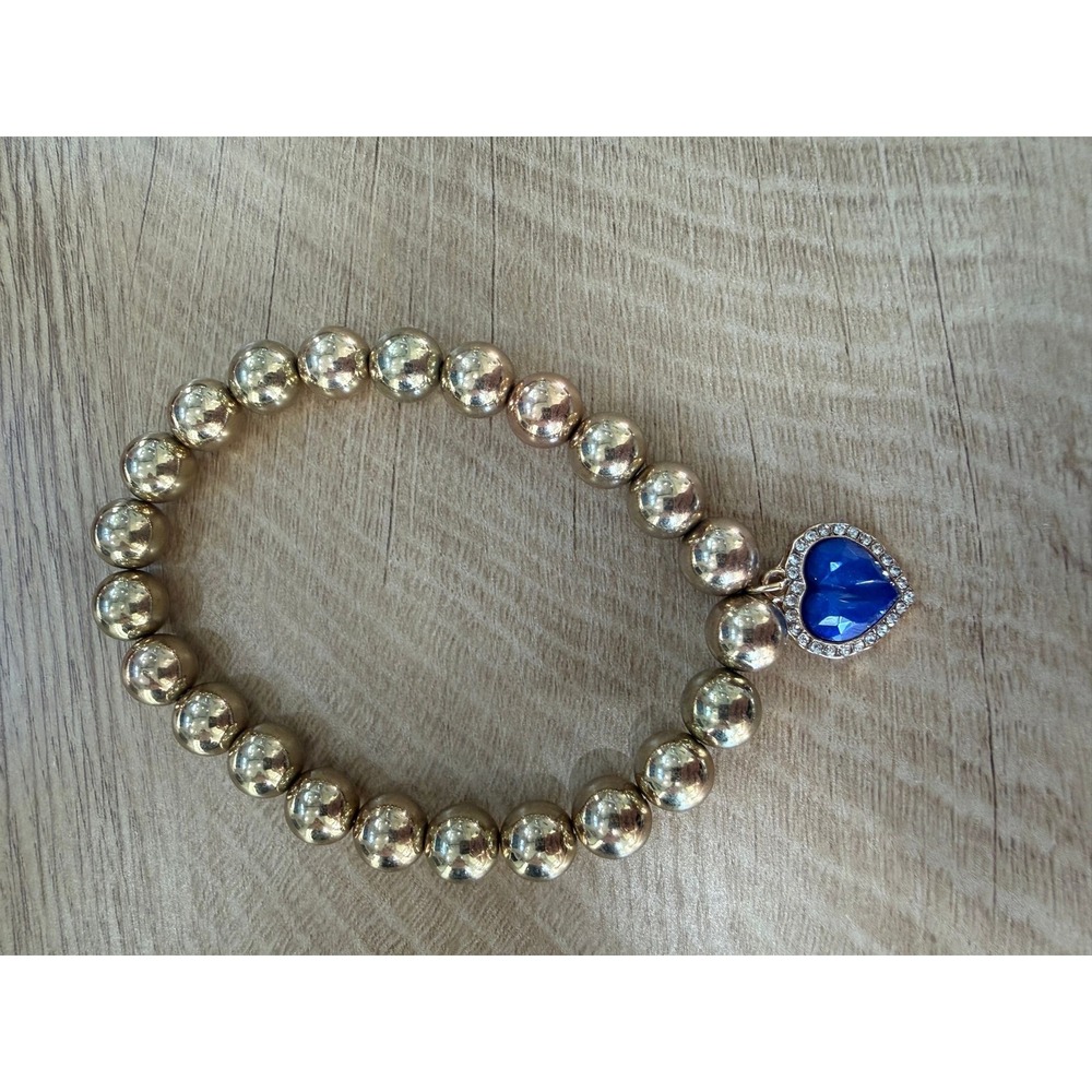 ✨ Gold-Tone Stretch Bracelet with Blue Heart Charm ✨